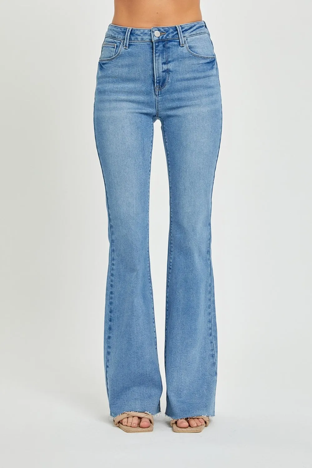 Full Size Raw Cut Bootcut Jeans with High Rise by RISEN