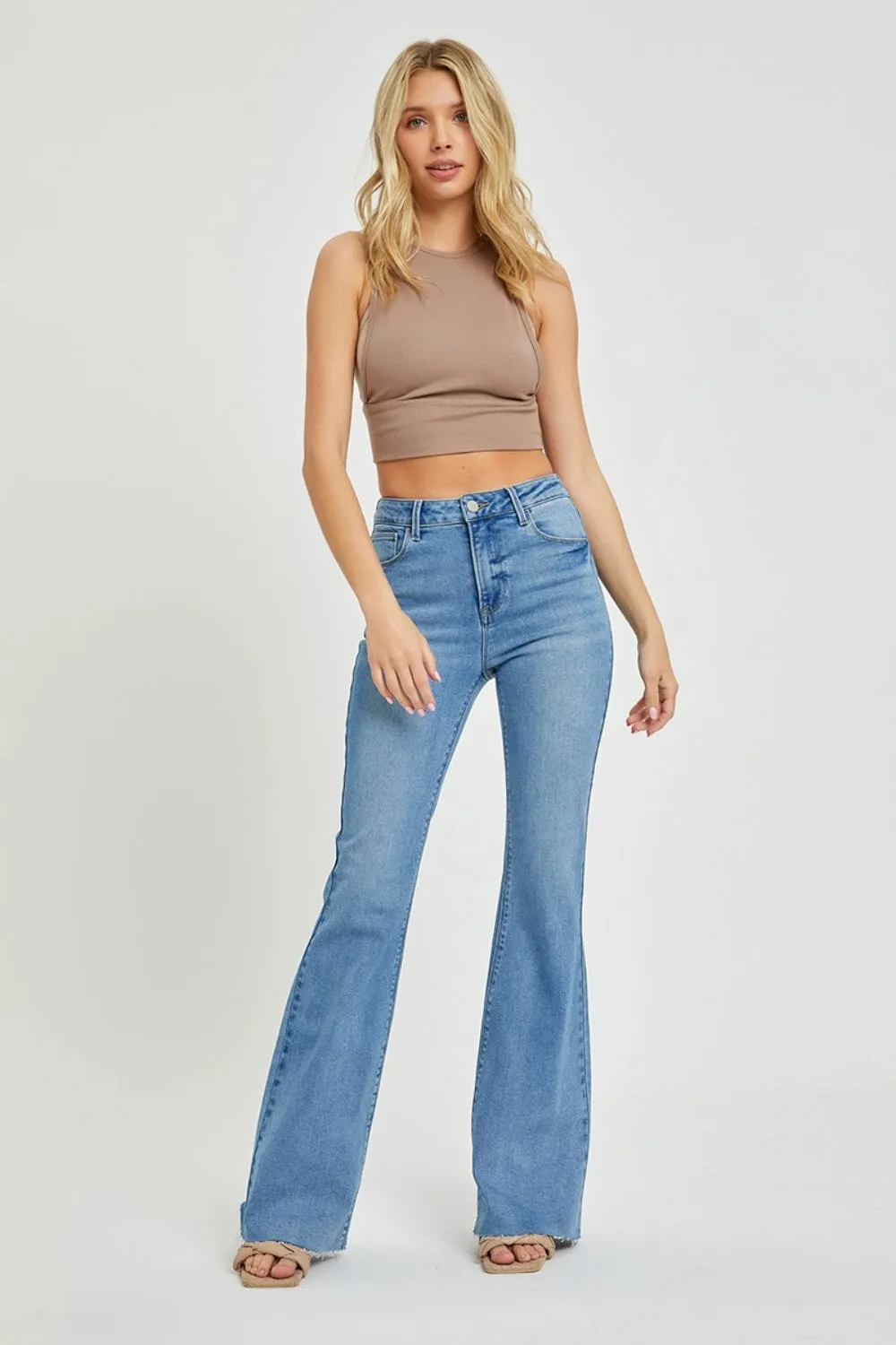 Full Size Raw Cut Bootcut Jeans with High Rise by RISEN