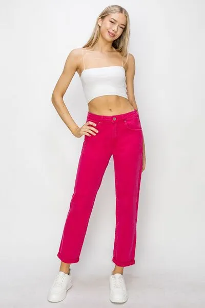 High Waist Rolled Hem Straight Jeans by RISEN