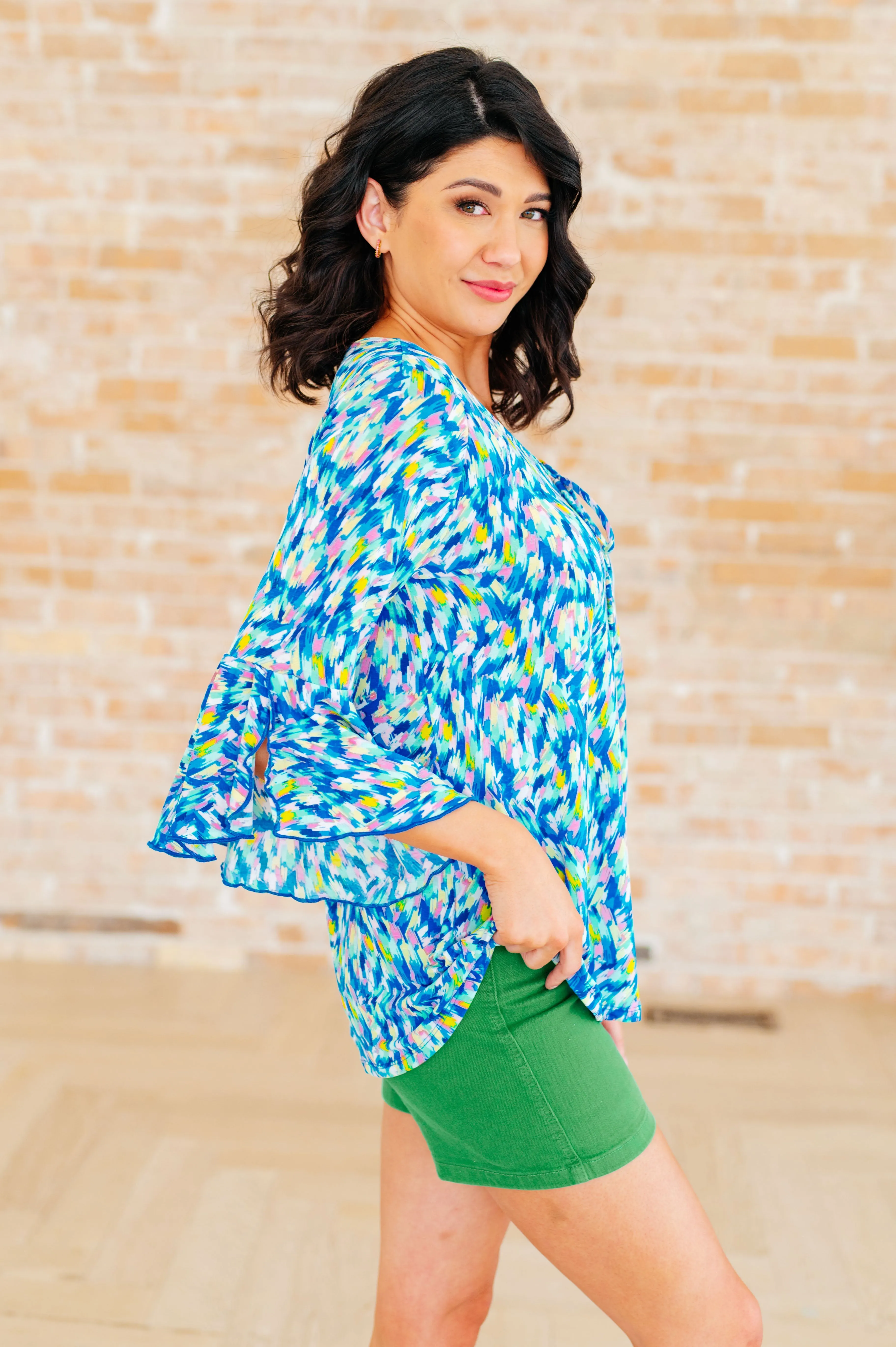 Royal Brushed Multi Willow Bell Sleeve Top