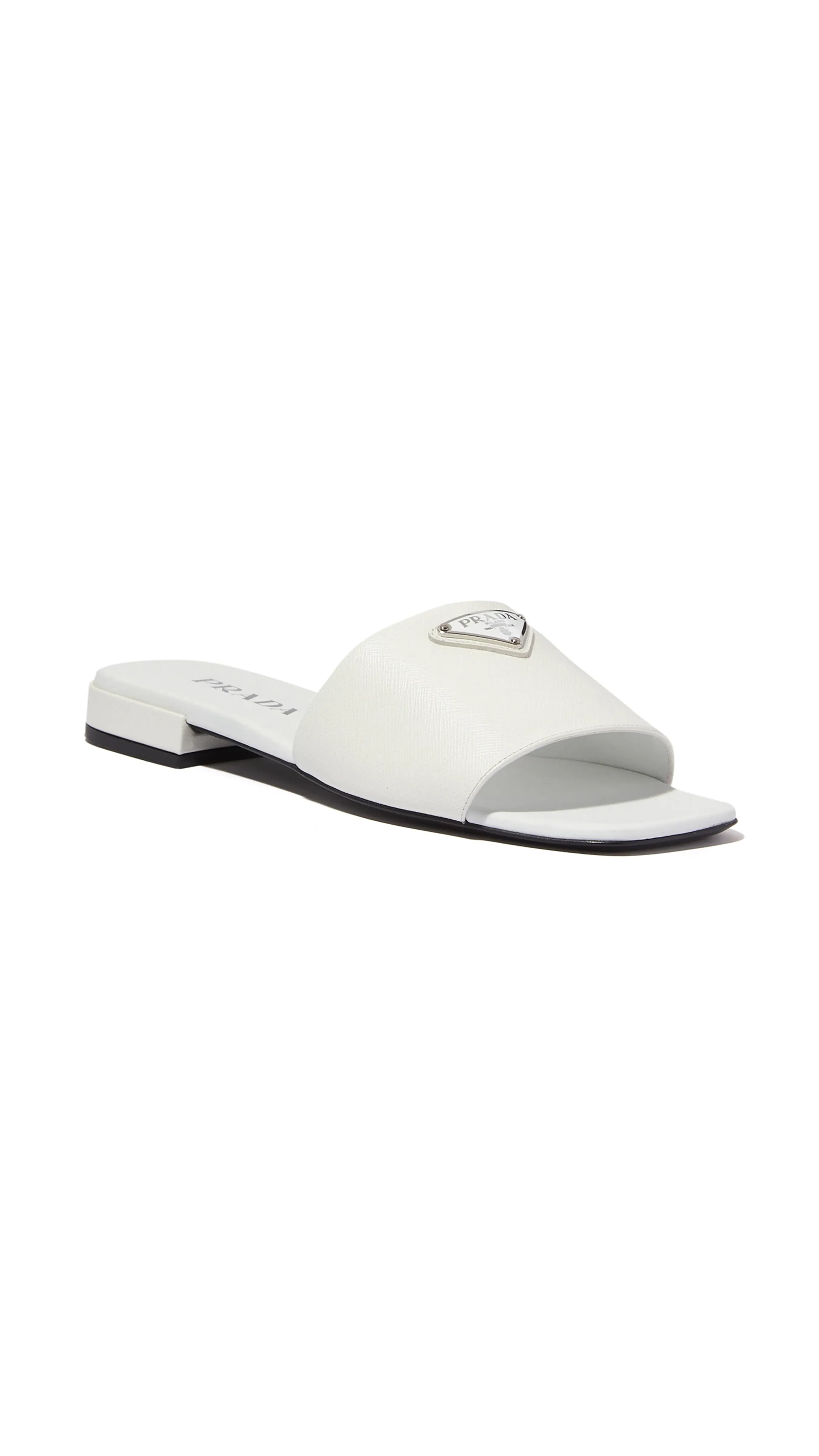 Saffiano Patent Leather Slides White