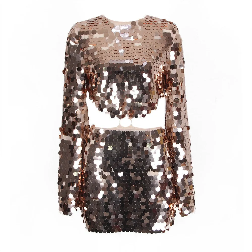 Sexy Sequin Flare Sleeve Party Mini Dress