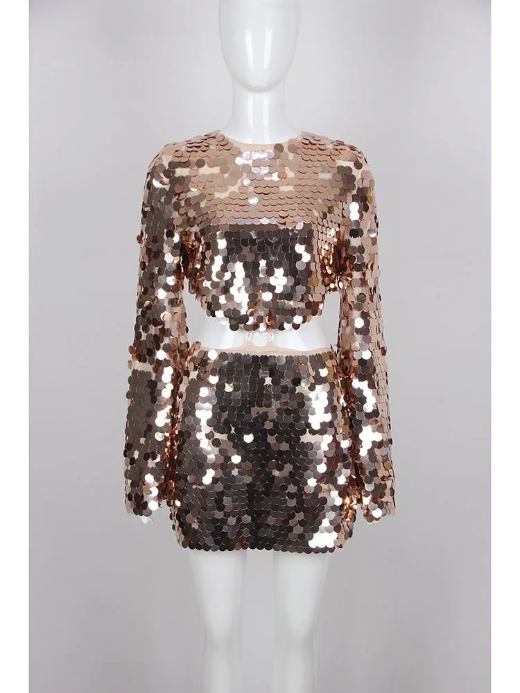 Sexy Sequin Flare Sleeve Party Mini Dress