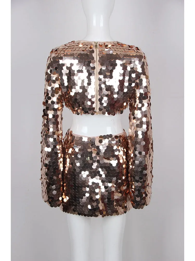 Sexy Sequin Flare Sleeve Party Mini Dress