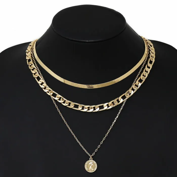 Set of Layered Chain Necklaces with Coin Pendants