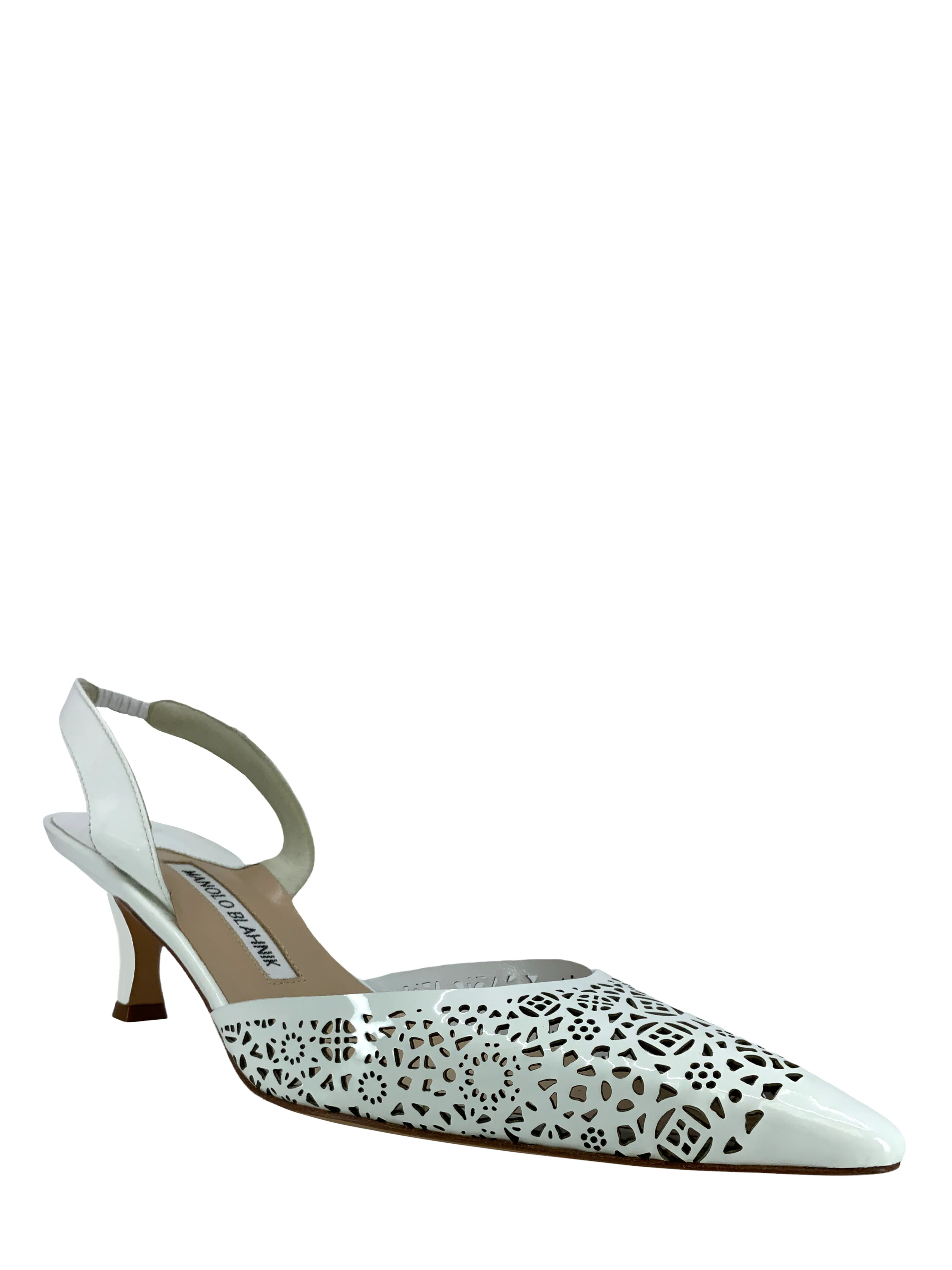 Manolo Blahnik Size 8.5 Laser-Cut Carolyne Slingback Pumps