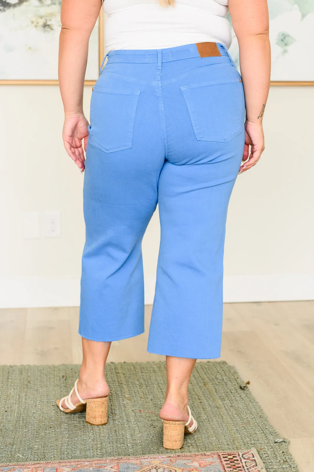 Sky Blue High Rise Wide Leg Crop Jeans