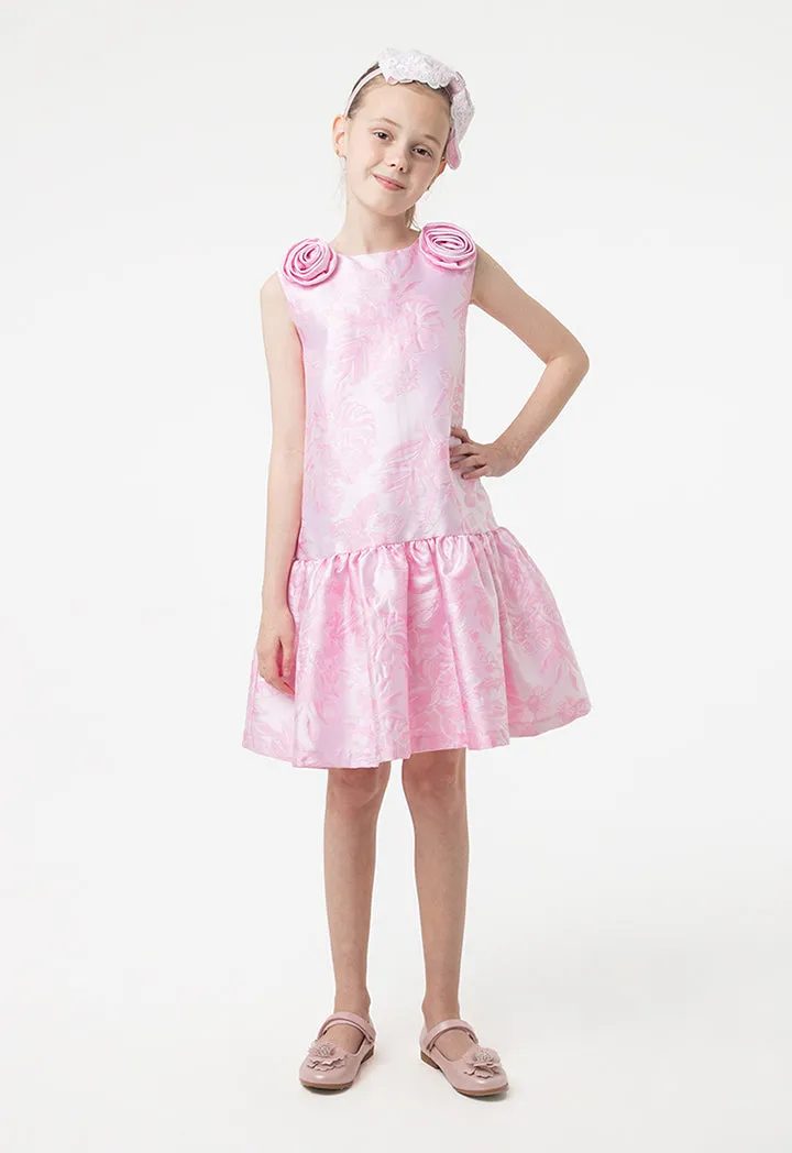 Rose Bud Jacquard Ruffle Dress