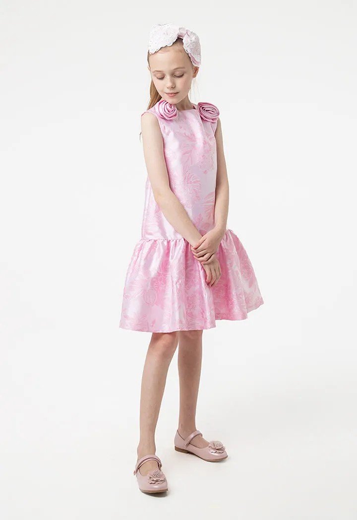 Rose Bud Jacquard Ruffle Dress