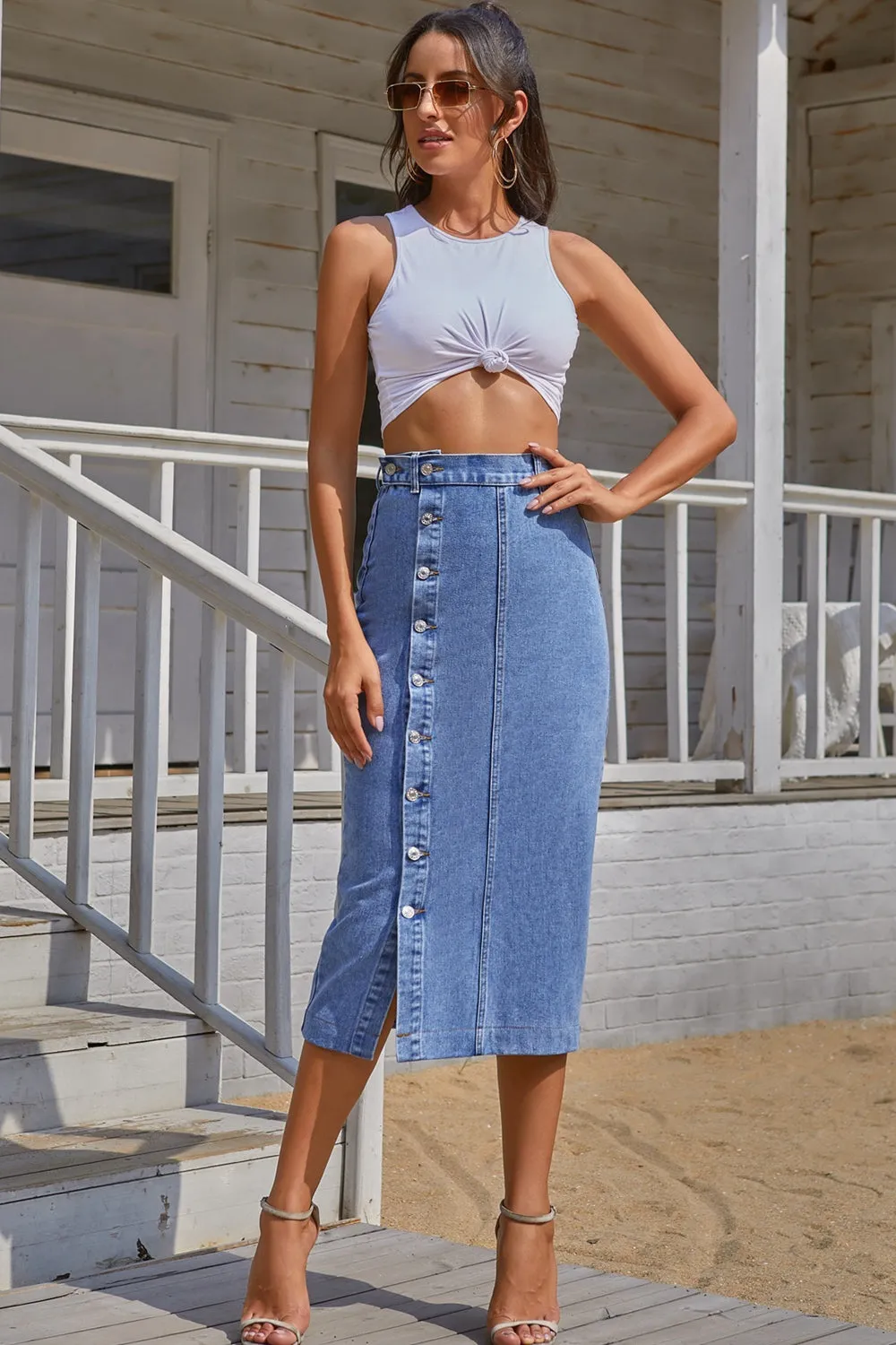 Buttoned Denim Skirt