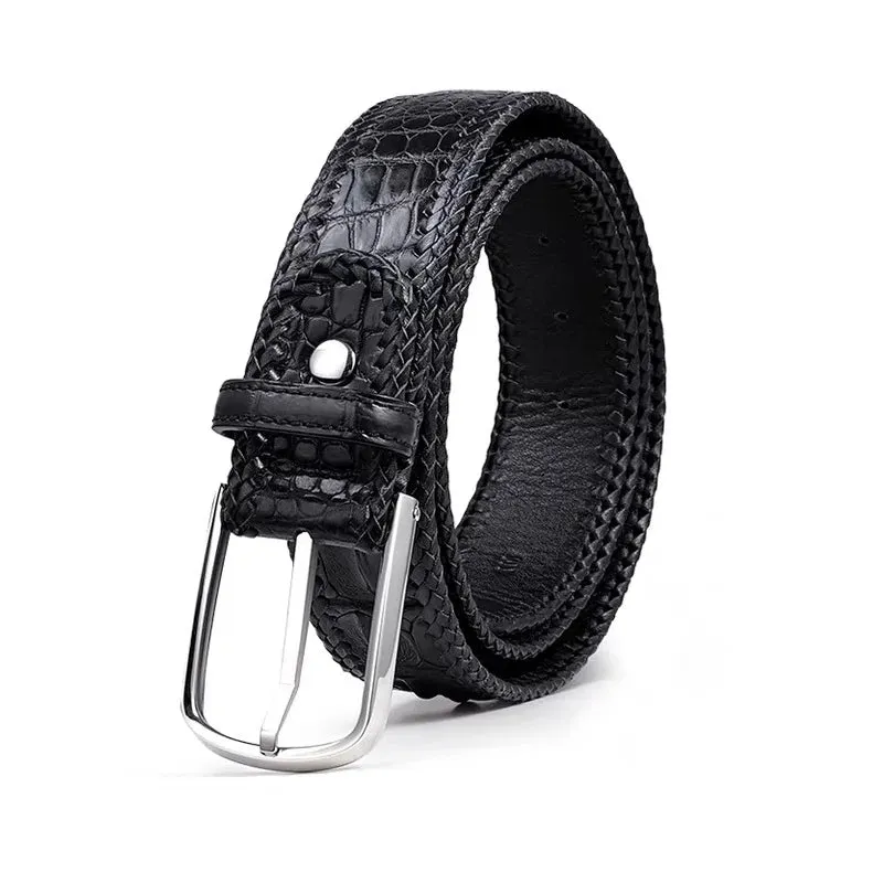 Stainless Steel Pin Buckle Genuine Crocodile Leather Men's Belt