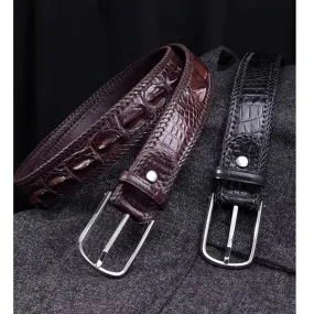 Stainless Steel Pin Buckle Genuine Crocodile Leather Men's Belt