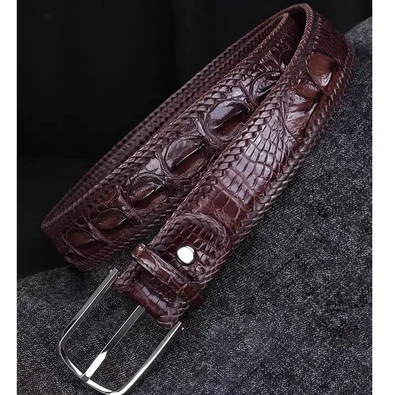 Stainless Steel Pin Buckle Genuine Crocodile Leather Men's Belt