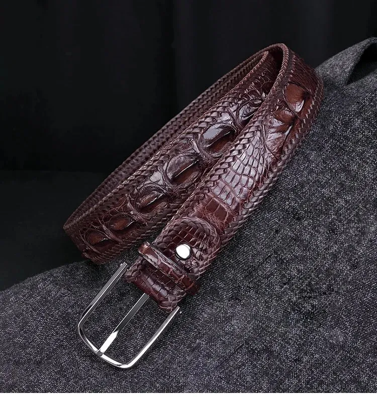 Stainless Steel Pin Buckle Genuine Crocodile Leather Men's Belt