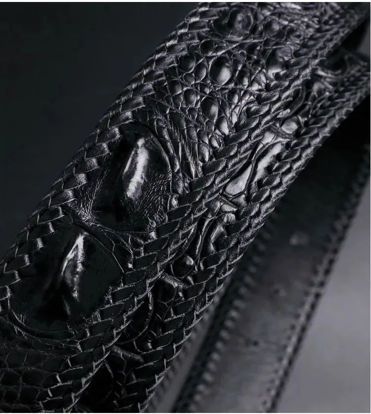 Stainless Steel Pin Buckle Genuine Crocodile Leather Men's Belt