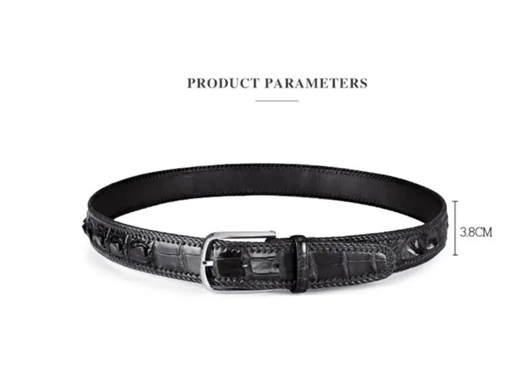 Stainless Steel Pin Buckle Genuine Crocodile Leather Men's Belt