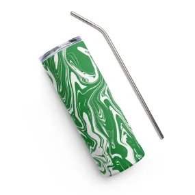 20 oz Green and White Stainless Steel Tumbler Oil Spill