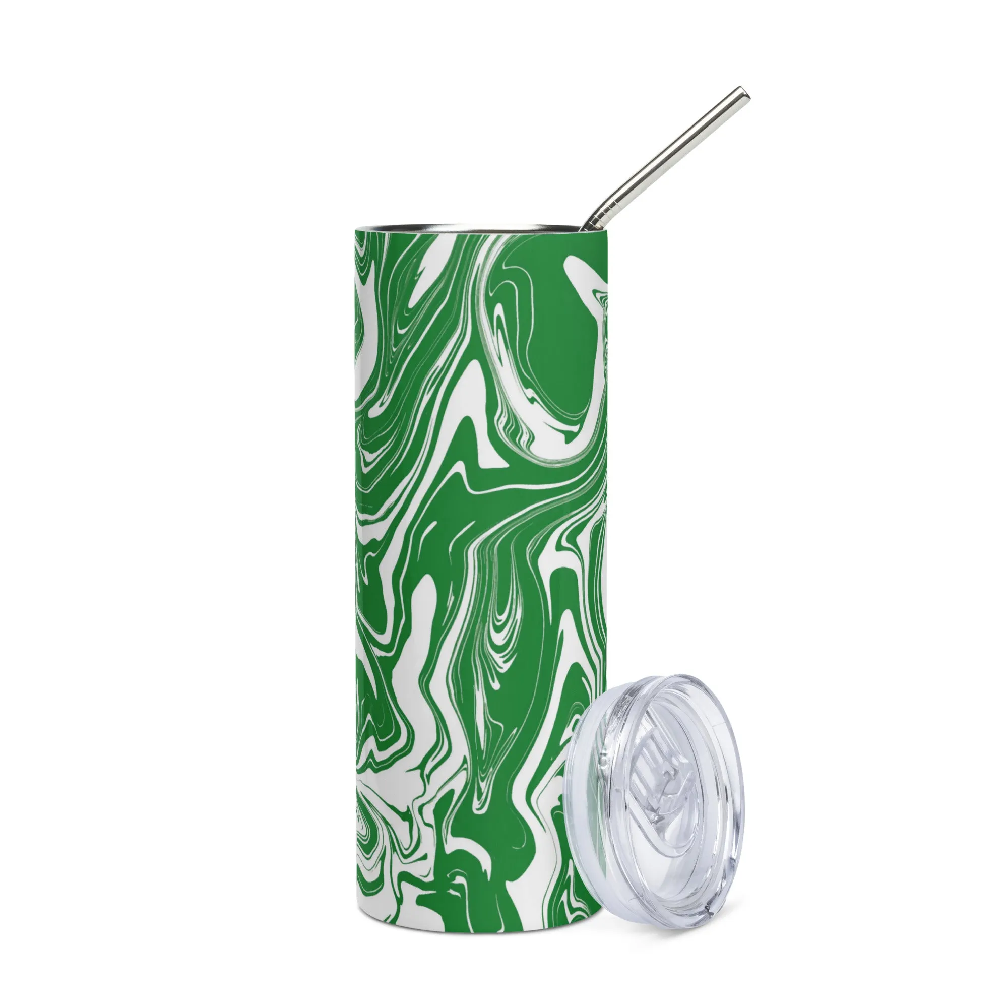 20 oz Green and White Stainless Steel Tumbler Oil Spill