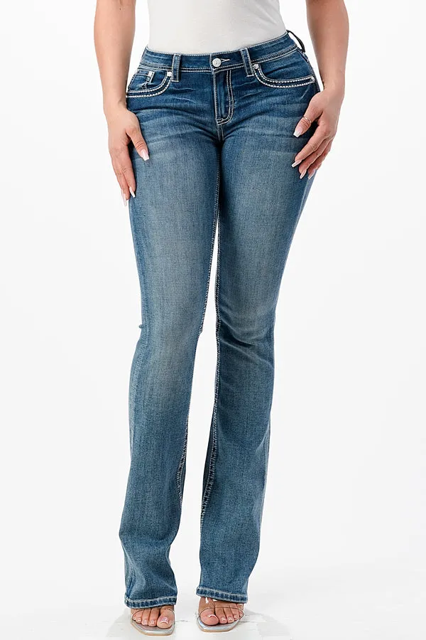 Steer Head Detail Embellished Mid Rise Bootcut Jeans