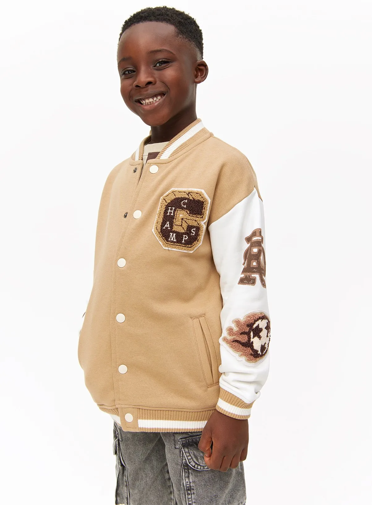 Stone Varsity Bomber Jacket for Kids aged 5-6 years