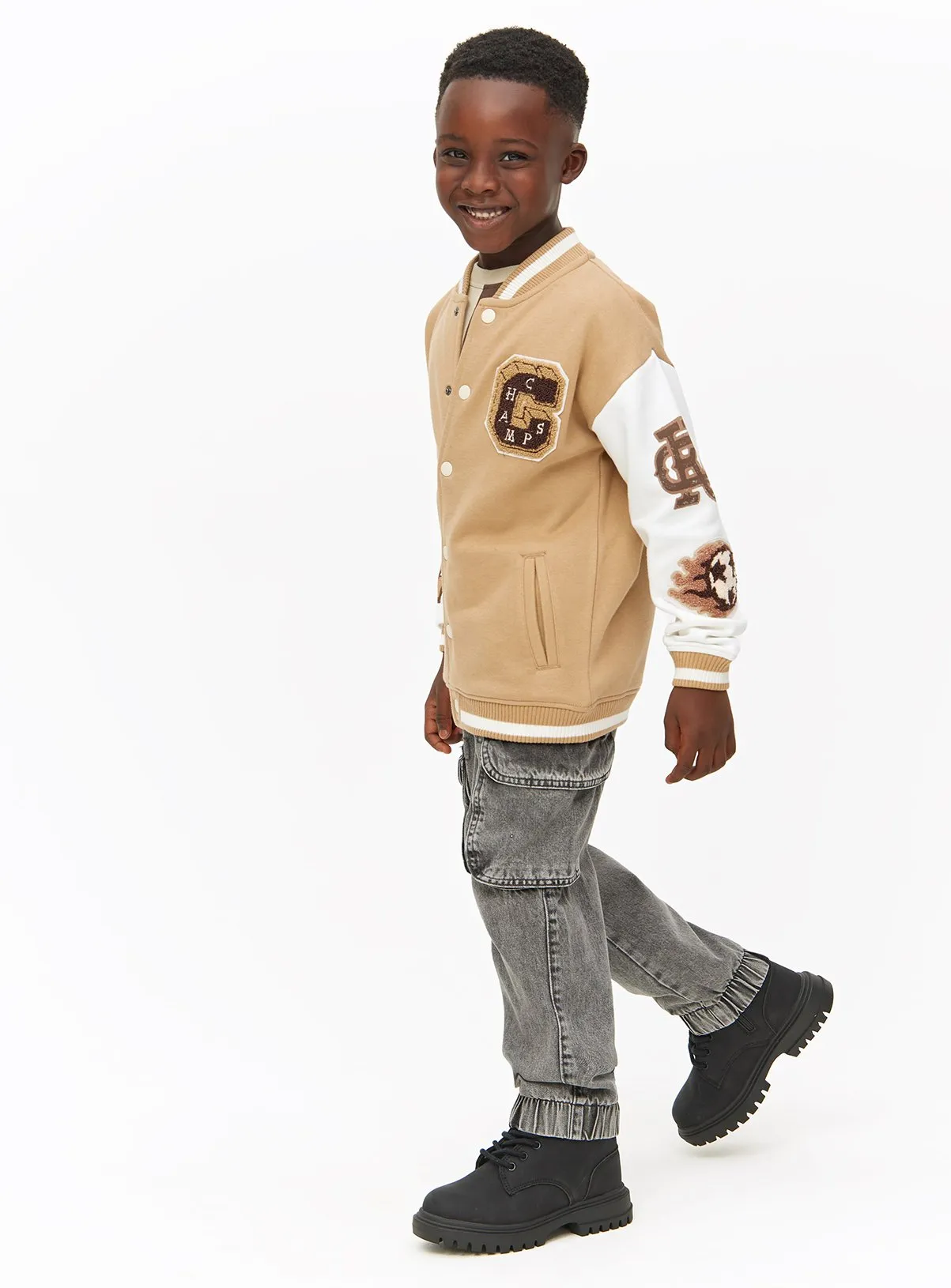 Stone Varsity Bomber Jacket for Kids aged 5-6 years