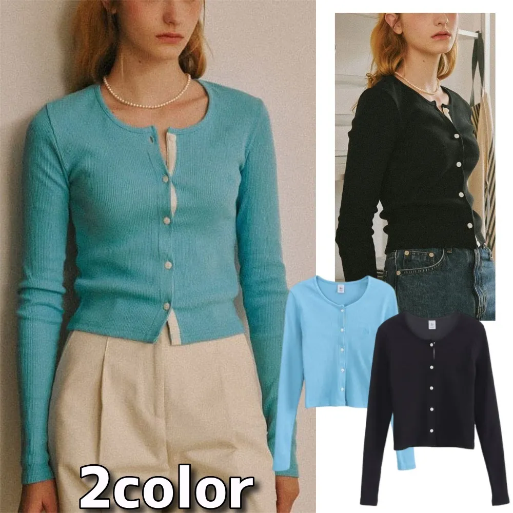 Bi-color Elegant Logo Cardigans with Long Sleeves