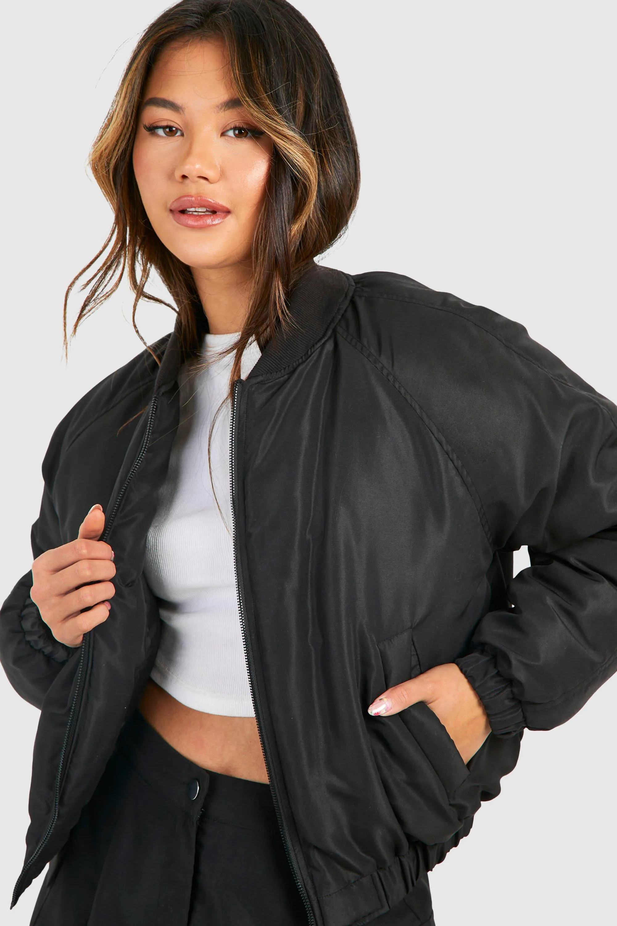 Trendy Cropped Bomber Jacket