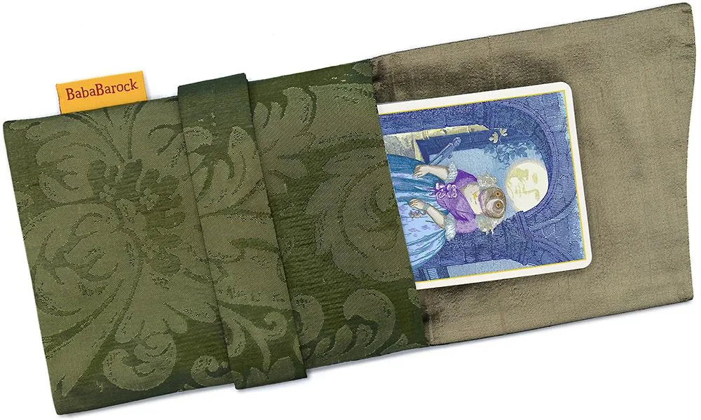 Green Silk Foldover Pouch with Ecclesiastical Acanthus Leaf