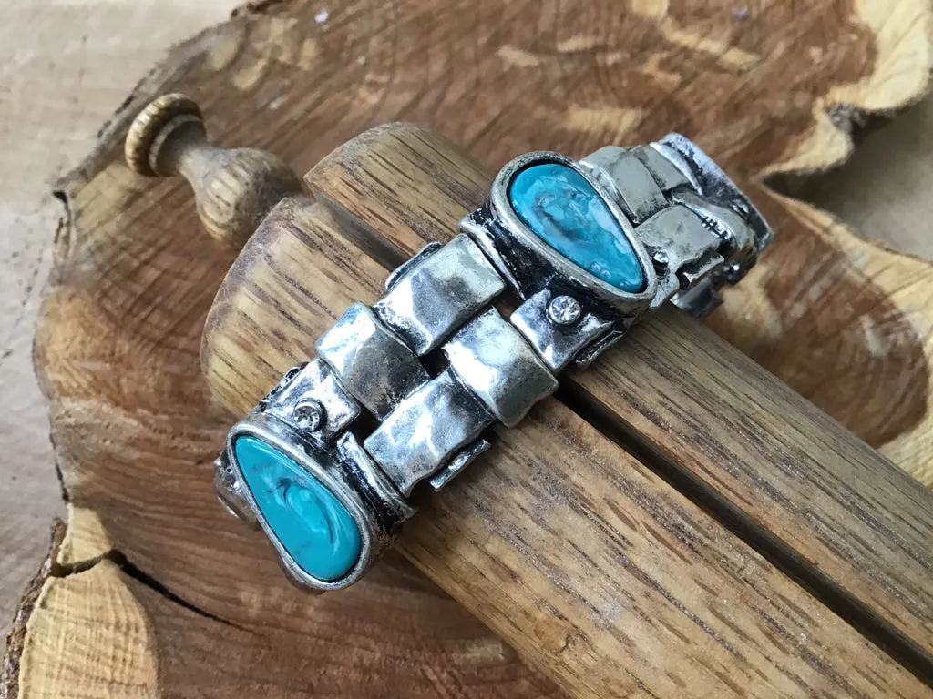 Turquoise and Crystal Woven Bracelet