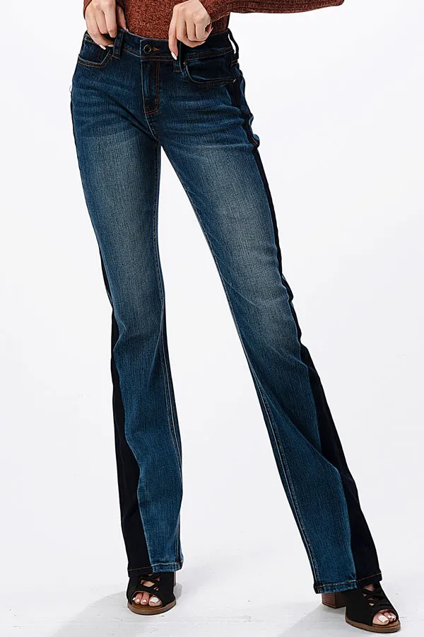 Basic Mid Rise Bootcut Jeans with Two Tone Hem Detail