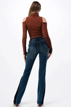 Basic Mid Rise Bootcut Jeans with Two Tone Hem Detail