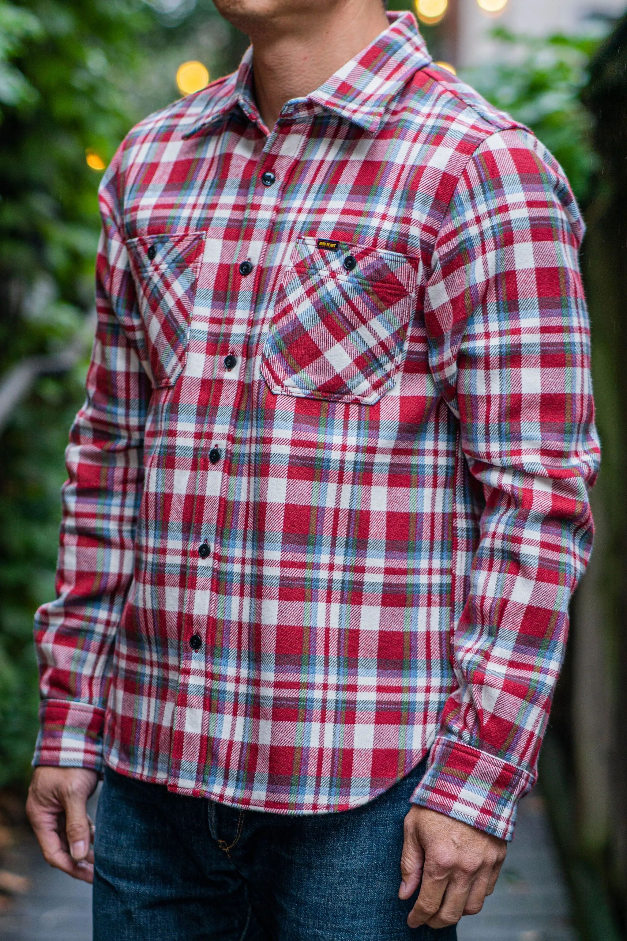 Iron Heart IHSH-371-RED Flannel Check Work Shirt - Red