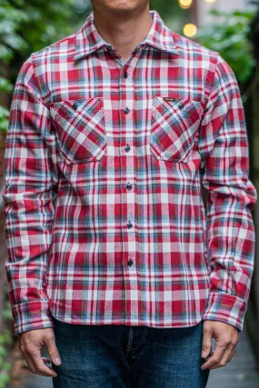 Iron Heart IHSH-371-RED Flannel Check Work Shirt - Red