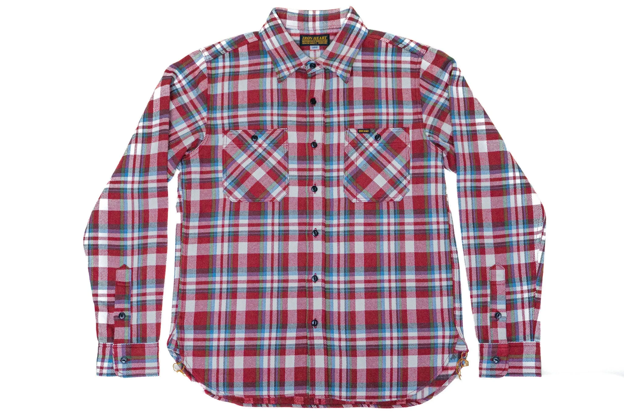 Iron Heart IHSH-371-RED Flannel Check Work Shirt - Red