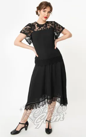 Unique Vintage Marmande Lace Flapper Dress in Black Size Small