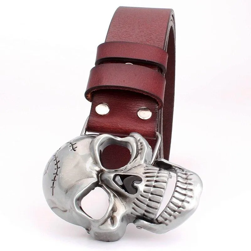 Skull Head Buckle Punk Rock Cowskin Belt