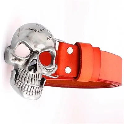 Skull Head Buckle Punk Rock Cowskin Belt