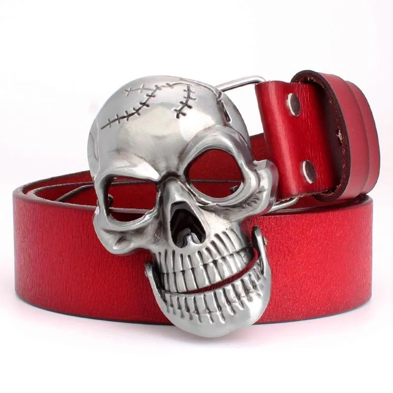 Skull Head Buckle Punk Rock Cowskin Belt