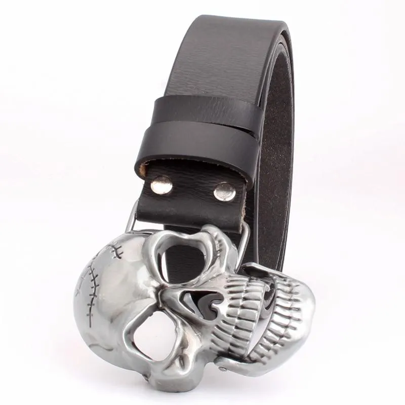 Skull Head Buckle Punk Rock Cowskin Belt