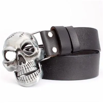 Skull Head Buckle Punk Rock Cowskin Belt