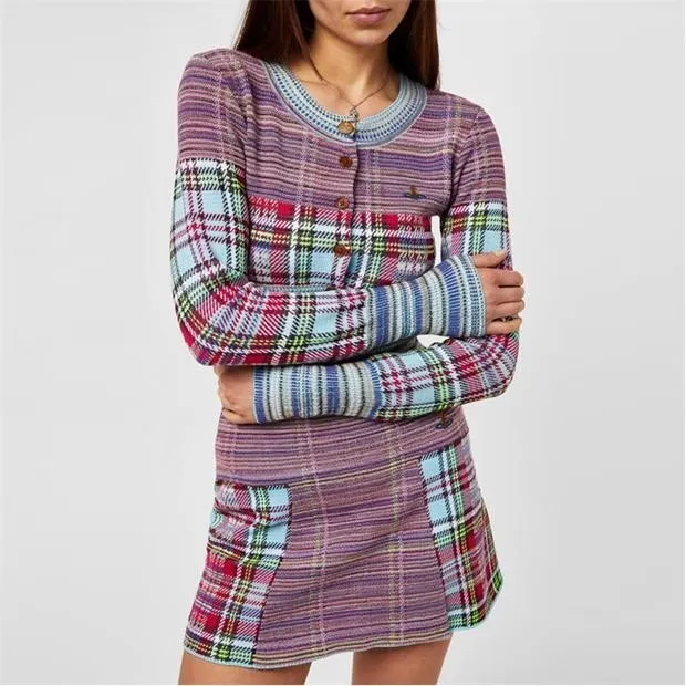 Bi-color Casual Tartan Cardigans with Plaid Patterns