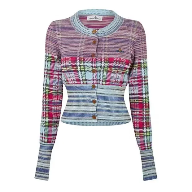 Bi-color Casual Tartan Cardigans with Plaid Patterns