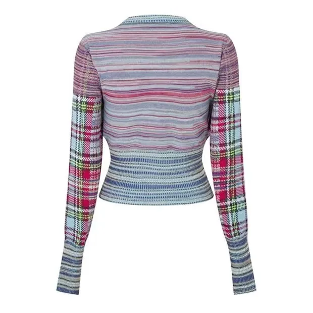 Bi-color Casual Tartan Cardigans with Plaid Patterns