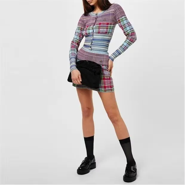 Bi-color Casual Tartan Cardigans with Plaid Patterns