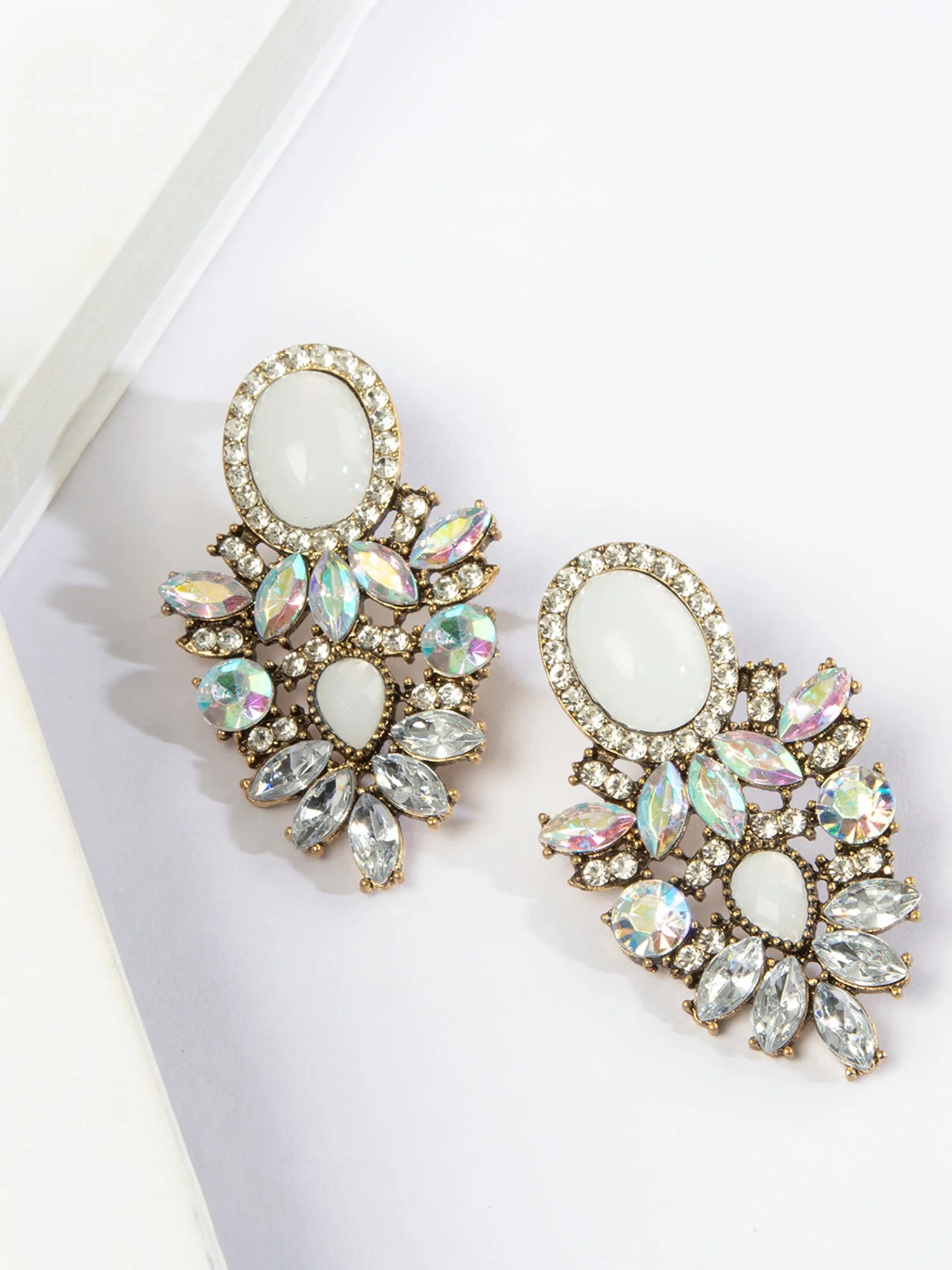 White Stone Earrings with Embellishments