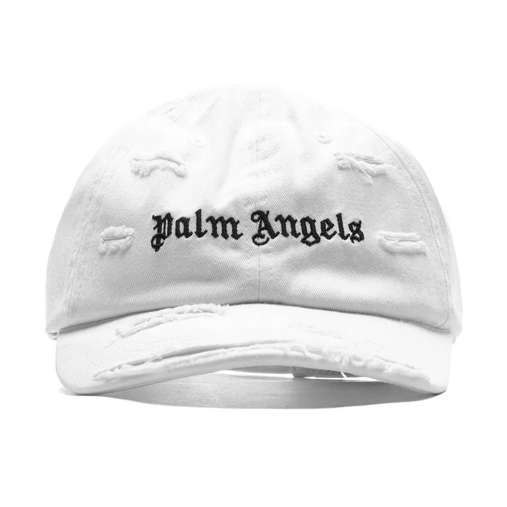 White Black Ripped Logo Cap