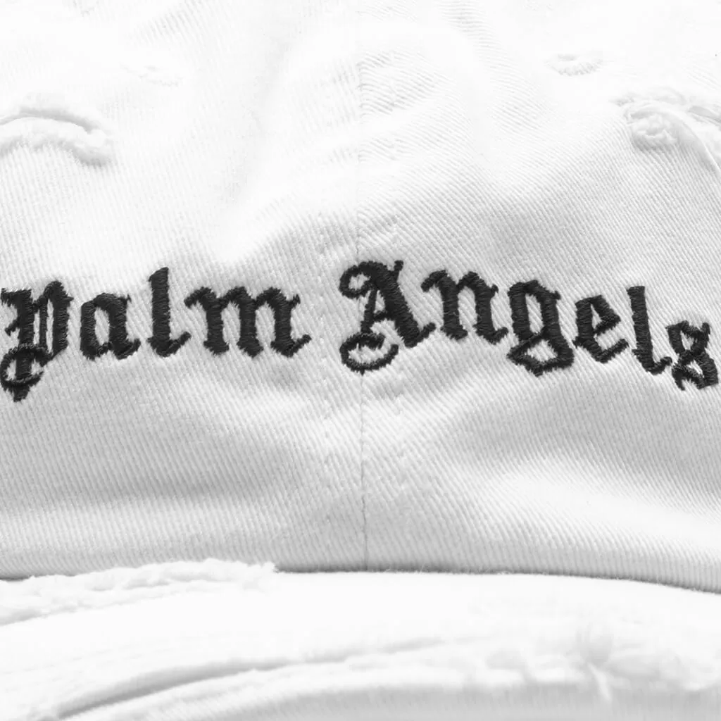 White Black Ripped Logo Cap