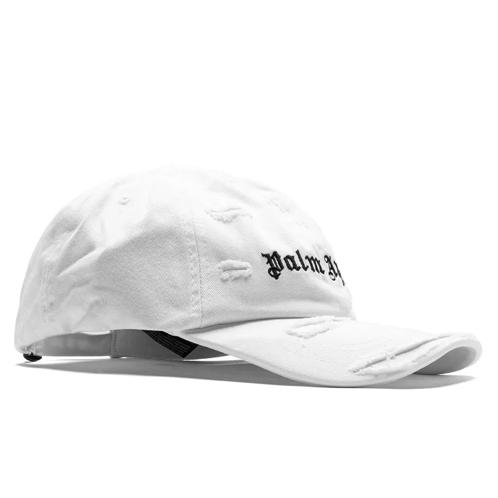 White Black Ripped Logo Cap