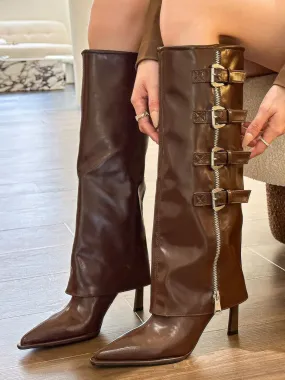 Women's Brown Stiletto Heel Knee-High Boots