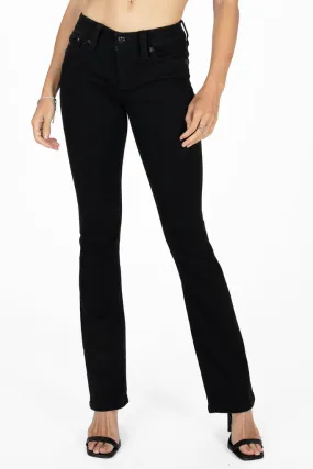 Women's Miss Me Mid-Rise Black Wing Bootcut Denim